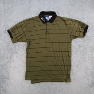 Ellesse Mens Polo Shirt Size 5 Olive Green Striped Mercerized Golf Vintage
